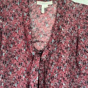 BCBGeneration Burgundy Print Short Sleeve Pullover Top With Front Tie . Size L